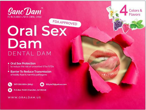 4 Packs SancDam Oral Sex Dam Ultra-Thin Oral Sex Dam Strawberry, Mint, Vanilla, Grape W/Elastic Strap